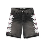 Black Sp5der Web Stone Denim Shorts​