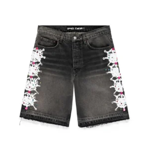 Black Sp5der Web Stone Denim Shorts​
