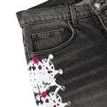 Black Sp5der Web Stone Denim Shorts​