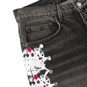 Black Sp5der Web Stone Denim Shorts​