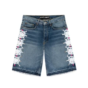 Sp5der Web Stone Denim Shorts